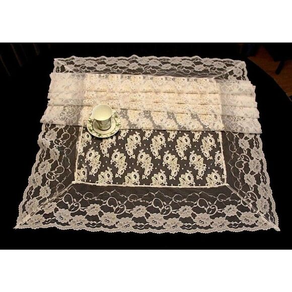 NEW BIG LONG WHITE GOLD LACE MANTEL DRESSER SCARF TABLE RUNNER - Picture 1 of 9